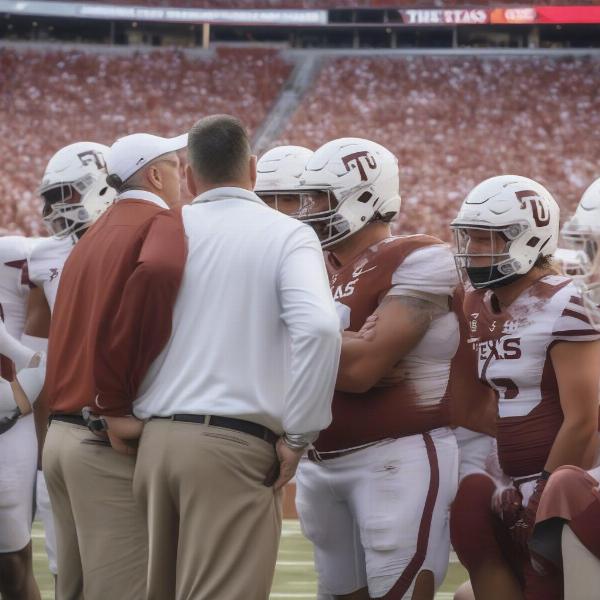Texas OU Game Coaching Strategies - Sideline Huddle