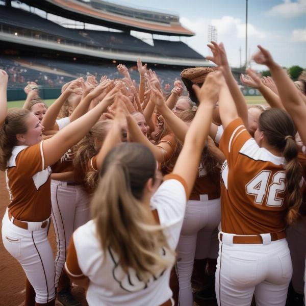 Texas Softball Team Celebrating a Victory with Fans