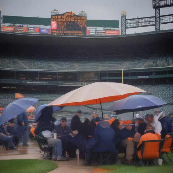 Tigers Fans Waiting Out Rain Delay