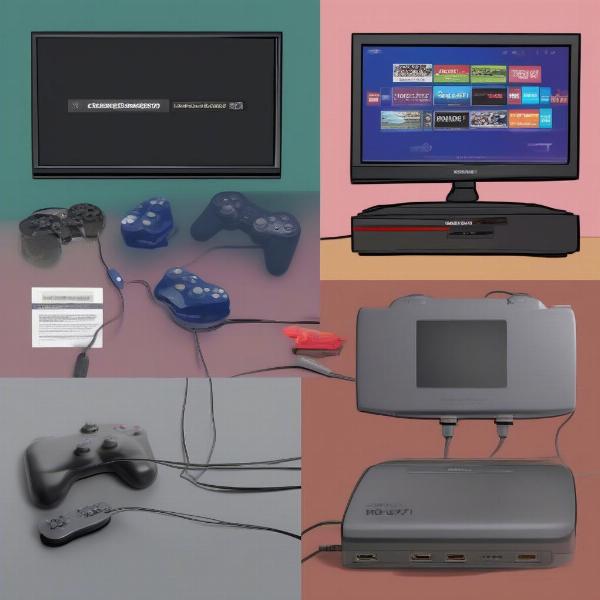 Various Mini Game Consoles Connected to TV