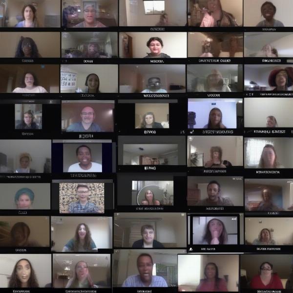 Remote team members engaging in a virtual bingo game during an online meeting