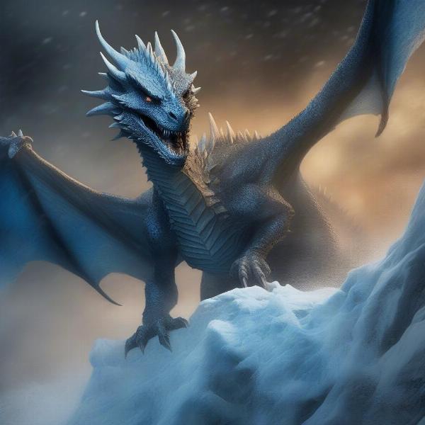 Viserion as the Ice Dragon attacking the Wall