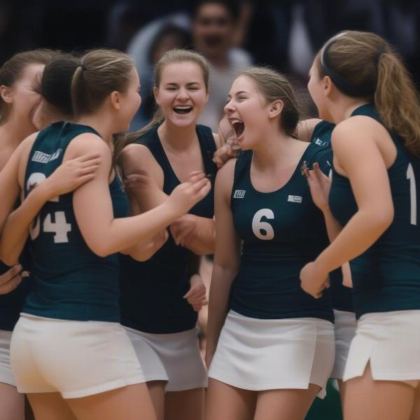 Volleyball Players Celebrating a Set Win