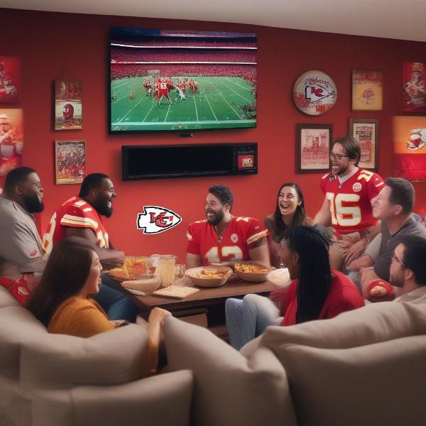 Fans Watching Chiefs Game on a Large Screen Television
