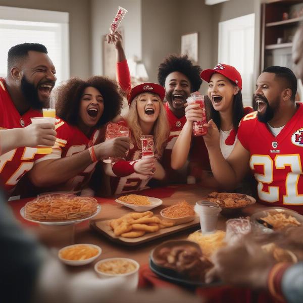 Group of Friends Enjoying the Chiefs Game Together