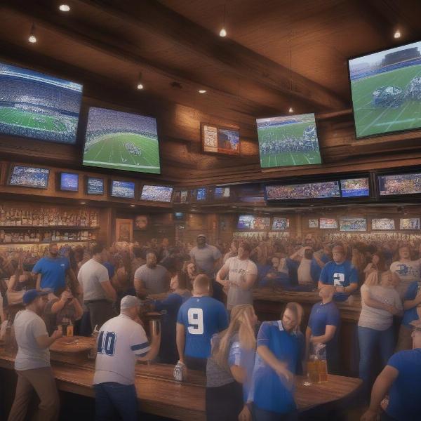 Cheering Fans Watching Dallas Cowboys Game at a Sports Bar