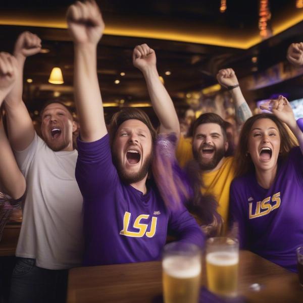 Fans Watching LSU Game at a Sports Bar