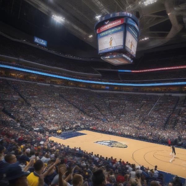 Fans cheering for the Pelicans at the Smoothie King Center during a thrilling game