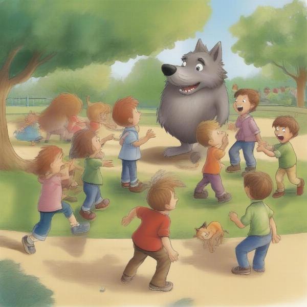 Children playing what time is it mister wolf game