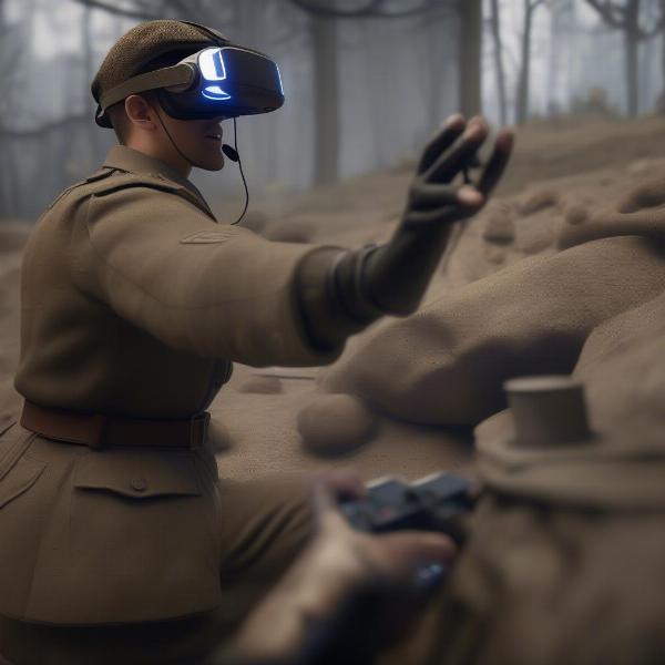 World War 1 Soldier Immersed in VR Gameplay