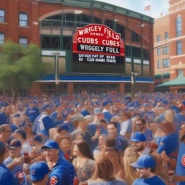 Fans Enjoying the Pre-Game Atmosphere at Wrigley Field