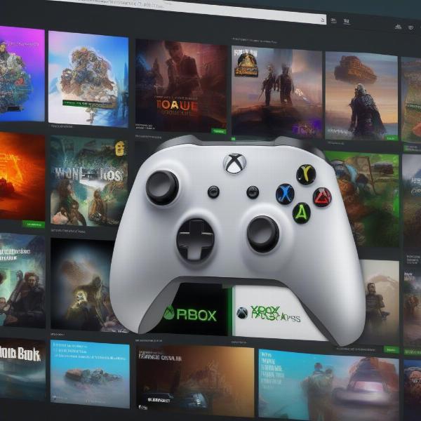 Xbox Game Pass Interface with PS5 Controller Overlay