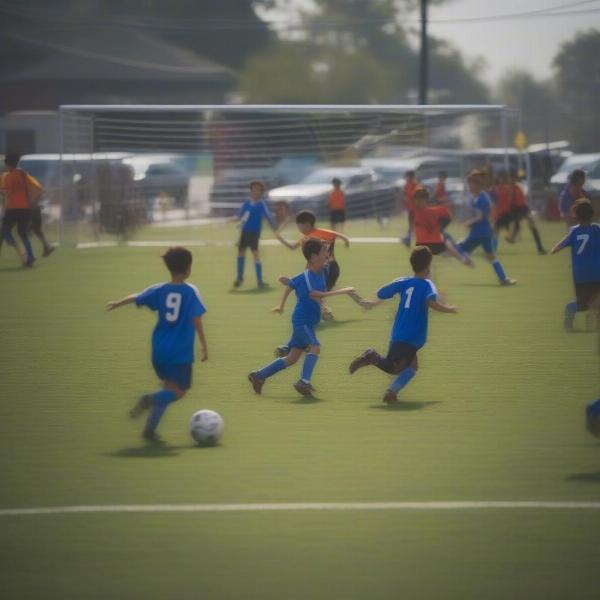 Kids playing soccer with shorter halves